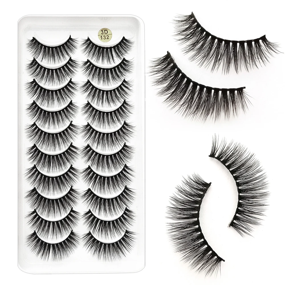 

10pairs Natural False Eyelashes 3D Mink Lashes Soft Wispy Faux Mink Eyelash Handmade Fake Eyelash Extension Reusable Lash Makeup