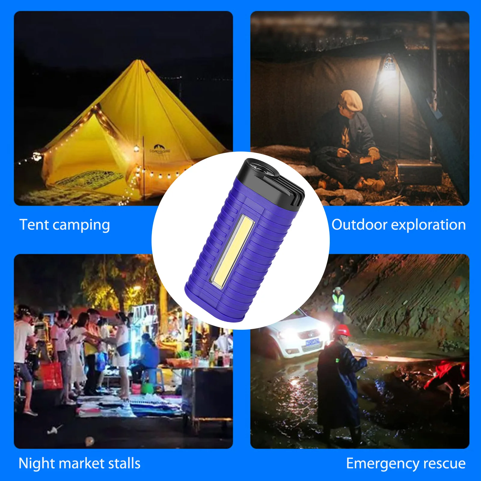 

1 шт., карманный фонарь с USB, светодиодный COB светильник онарь для кемпинга, 2 режима освещения, Рабочая лампа, Встроенный перезаряжаемый аккум...