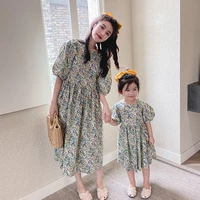 2022 summer new mother daughter wear mom baby mommy and me floral short sleeve chiffon dress girls women family matching outfits