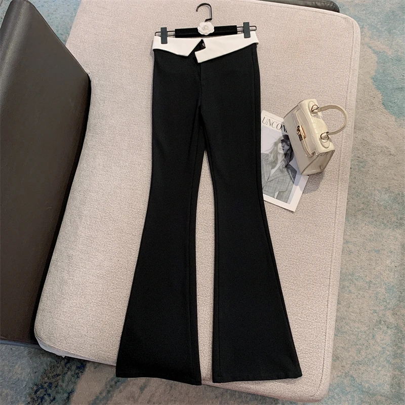 

New French Fashion Women's Casual High Waist Slim Versatile Black Commuter Micro Horn Pants Autumn and Winter