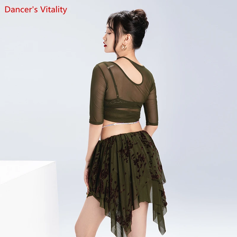 Женский спортивный костюм набор костюма для танца живота топ с сетчатыми