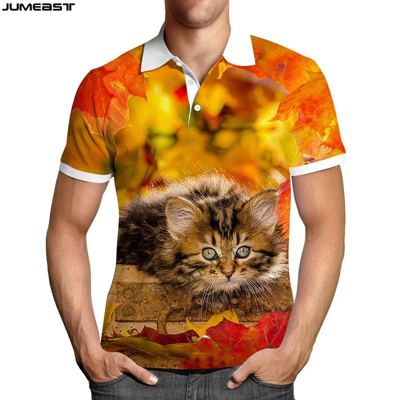 Jumeast Y2k Men Women 3D Printed Sweatshirt Cartoon Animal Cat In Nature Polo T Shirt Sport Pullover Tops Tees images - 6