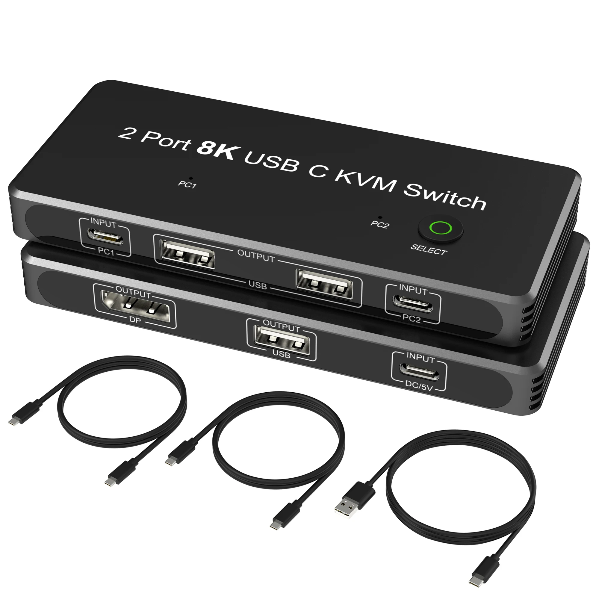 

KVM-переключатель с двумя портами 8K USB C и портом дисплея, совместимый с 8K 60Hz 4K 120Hz 2xUSB-C ПК на один дисплей, двойной монитор