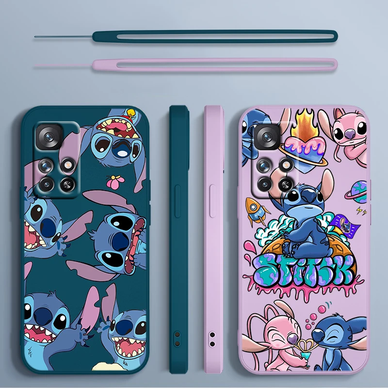 

Lilo Cartoon Cute Stitch For Redmi K50 K40 K30 K20 10C X 9C T AT A 8A 7A Gaming Pro Plus Liquid Rope Silicone Phone Case