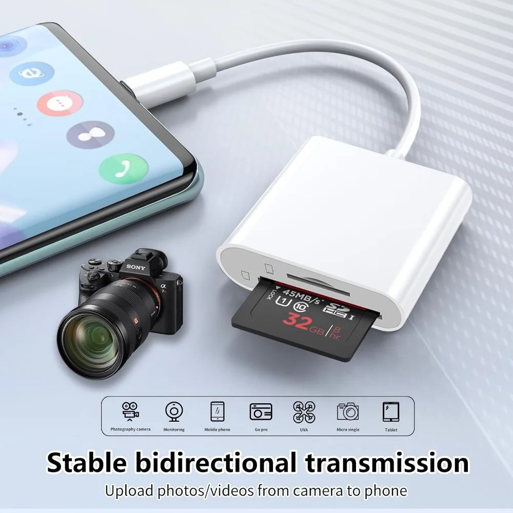 Фото USB-C кардридер 2-в-1 для SD и MicroSD карт, адаптер для передачи данных для Macbook, ноутбуков, телефонов Samsung, Huawei, Xiaomi №5