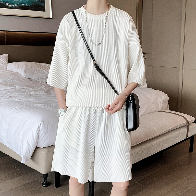 

Комплект спортивной одежды Legible мужской, Однотонная футболка с коротким рукавом и шорты, повседневный комплект из 2 предметов, лето