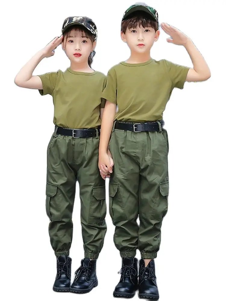

Boys Girls Military Uniform Tactical Combat Children Jacket Pants Set Camouflage Jungle Print 3pcs Kids Special Swat Army Suit