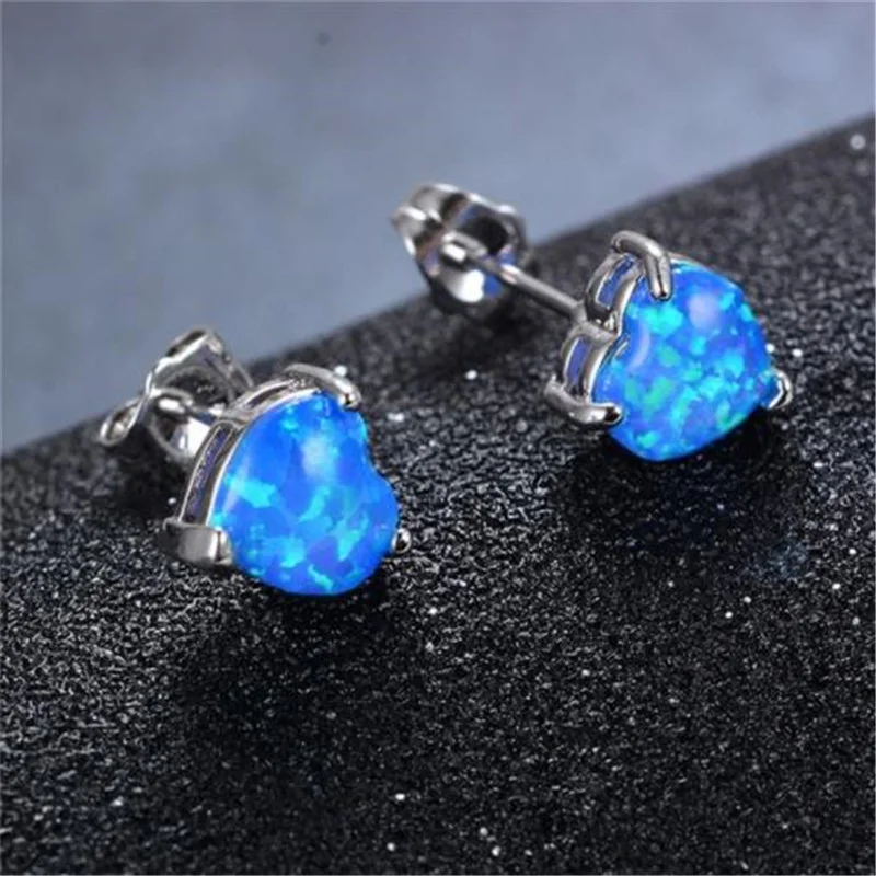 

2023 New Blue and White Auspicious Earrings Women's Silver Love Shape Cute Small Earrings Teenager Girls Fashion Jewelry Gift