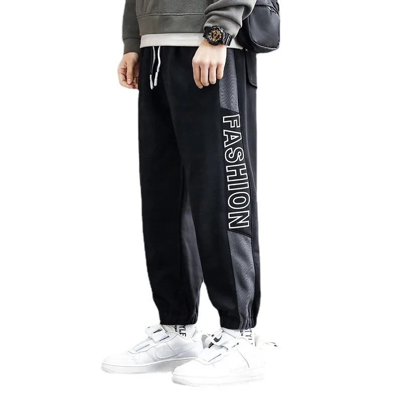 

20Spring New Fashion Brand Terry Cotton Men's Bodysuit Pants Trend Loose Straight Leg Binding Sports Cropped Pants
