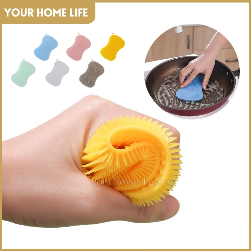 

Silicone Dishwashing Brush for Kitchen Fruit Vegetable Dish Cleaning Brush Washing Cleaning Brushes Pot Pan Sponge Scrubber 3pcs