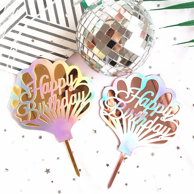 

Mermaid Shell Laser Silver Cake Top Hat Letter Decoration Girl Birthday Party Wedding Supplies Gift Birthday Party Decorations