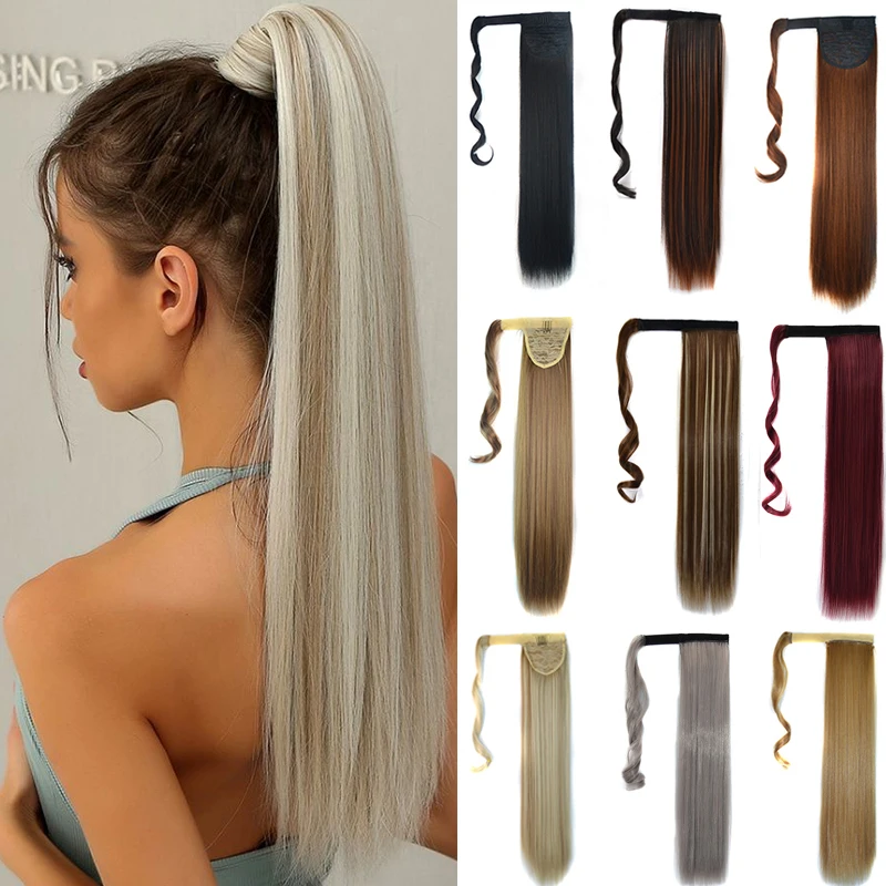 Синтетический хвост для женщин длинный прямой накладной 22 дюйма на зажиме