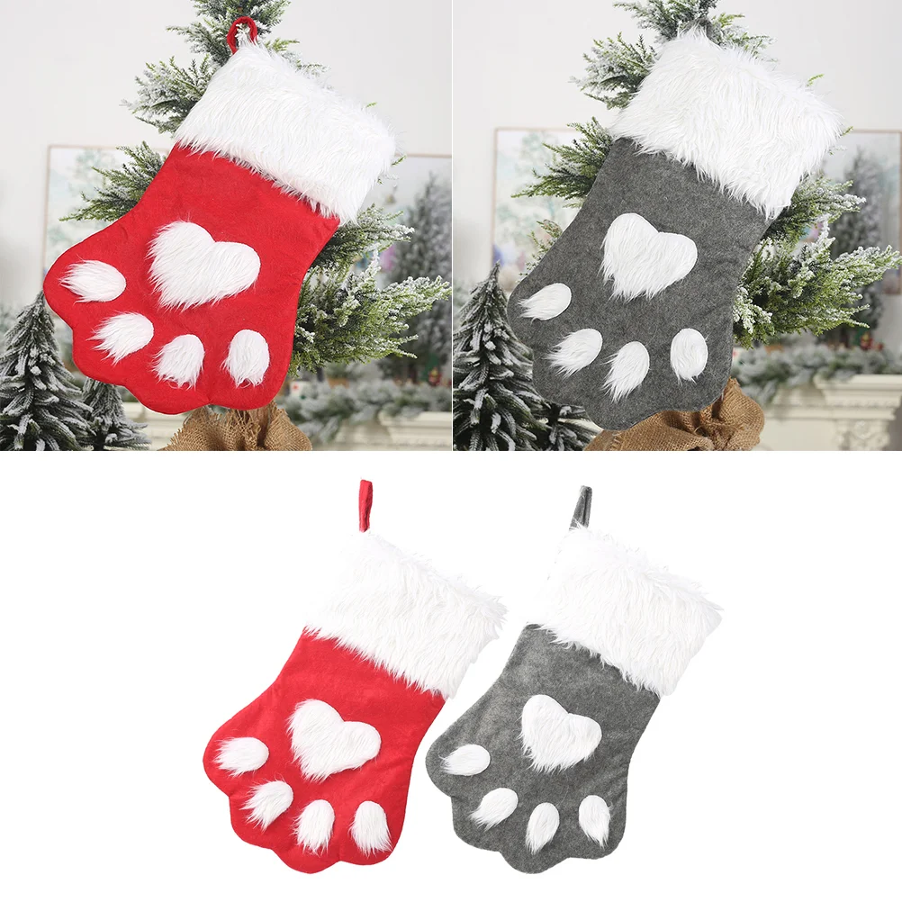 

2pcs Christmas Pet Socks Candy Socks Gifts Bag Christmas Decorations Supplies Christmas Tree Hanging Ornaments for Kids Red Grey