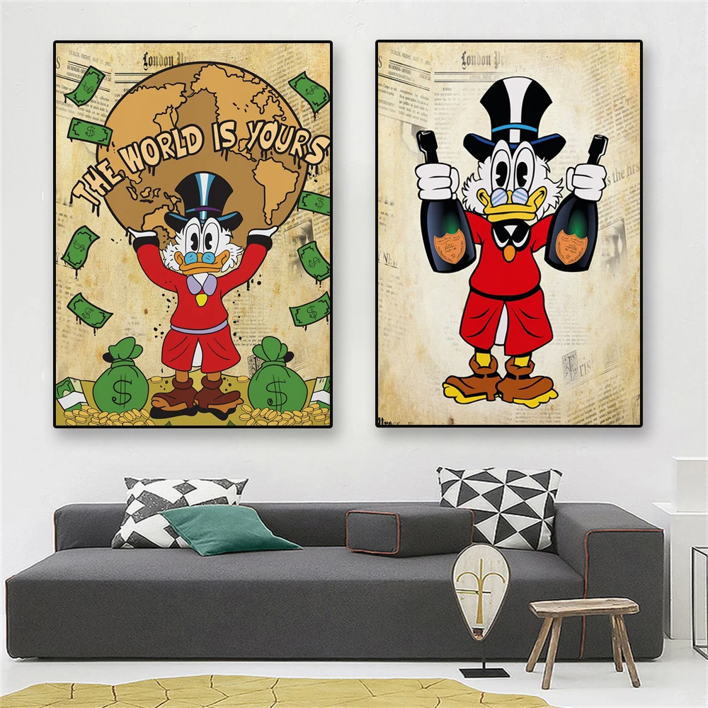 

Картина из мультфильма «скруст макдак», плакат с изображением денег, художественные принты, граффити, поп-уличная Картина на холсте, Декор д...