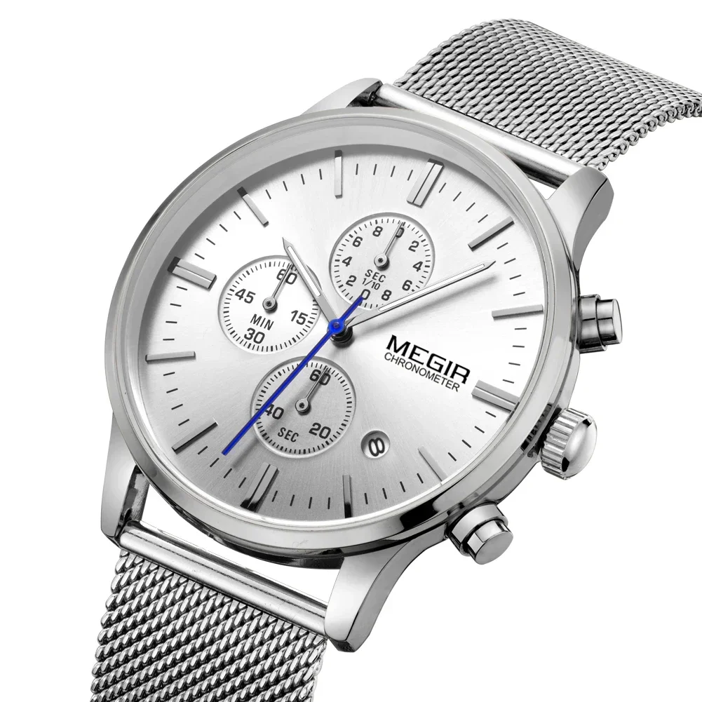 MEGIR кварцевые часы для мужчин наручные из нержавеющей стали роскошные деловые