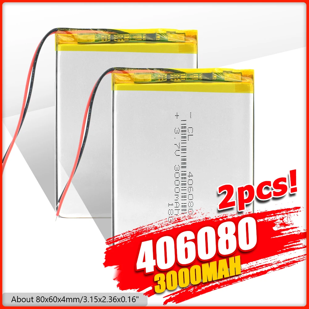 

2021 New 80x60x4mm 406080 3.7V 3000mAh Rechargeable Li Polymer Battery Large Capacity 3000mAh Li Ion Lithium Tablet Laptop DVD