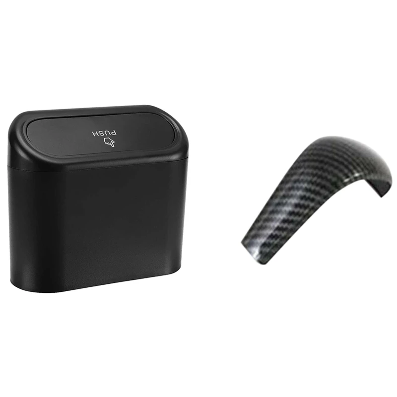 

1X Car Trash Can With Lid Mini Vehicle Trash Bin & 1Pcs Inner Gear Shift Knob Cover Trim For Mazda CX-30 CX30 2020 2021