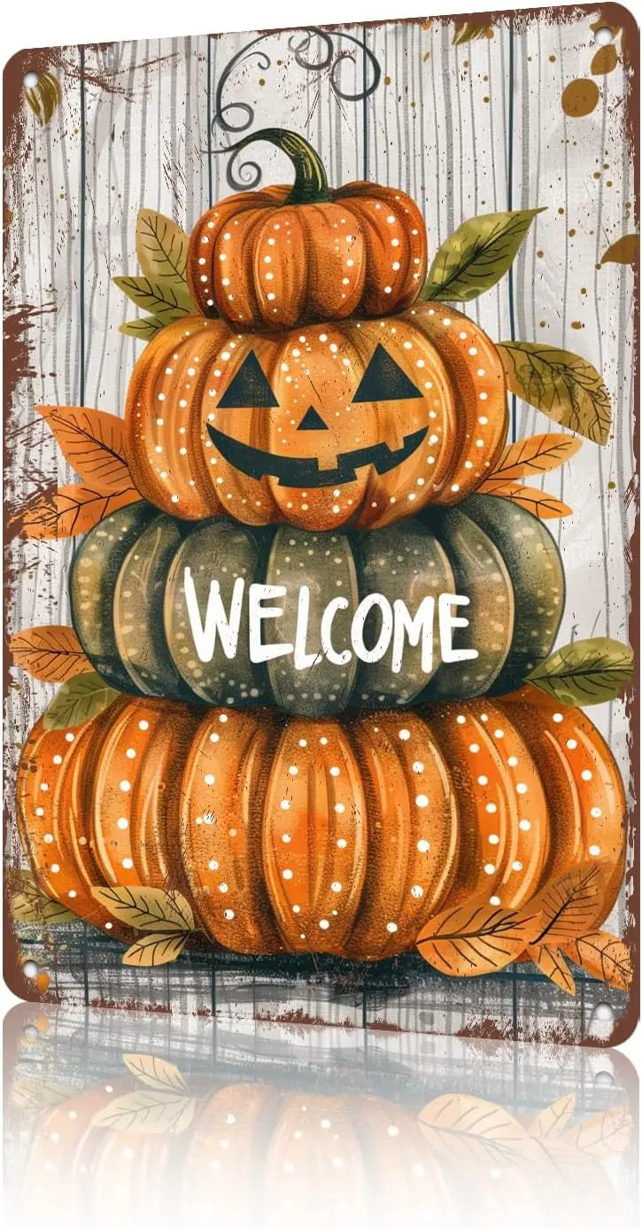 Fll Добро пожаловать Pumpkn Sgn utumn Tn Thnksgvng Metl Hlloween Home Outsde Yrd Grden Holdy 12*8n
