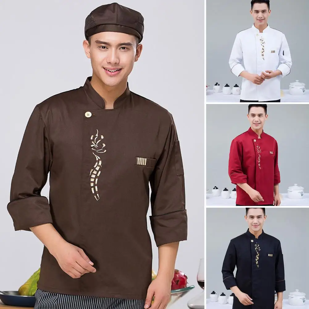 

Useful Super Soft Loose Fit Bakery Food Service Cook Coat Delicate Buttons Washable Unisex Chef Coat for Dining Room