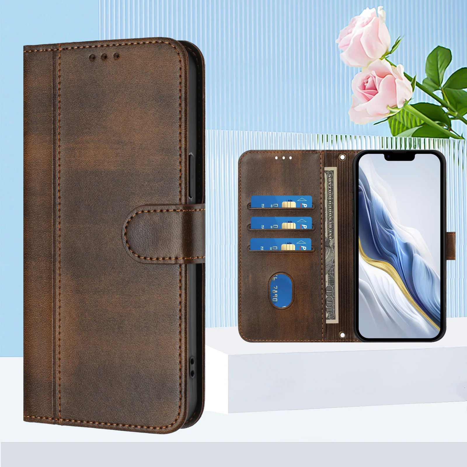 Фото Винтажный кожаный чехол-кошелек для карт с откидной крышкой для OPPO Realme GT8 GT7 Pro GT6T GT6 GT5 GT3T GT3, 3 слота, защита от падений №4
