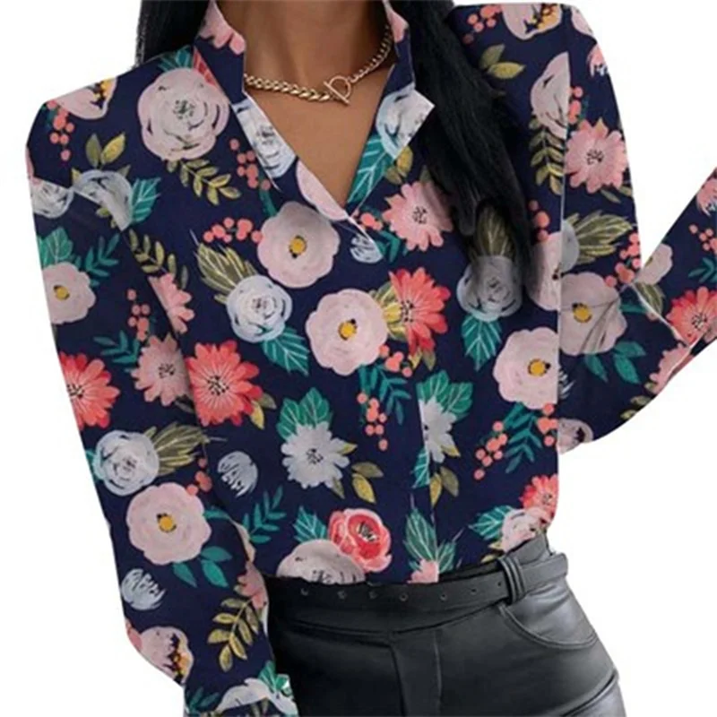 

Spring Autumn New Flower Printing Loose Blouse Women Stand Collar Small Fresh All-Match Shirt Female Personality Slim Fit Tops