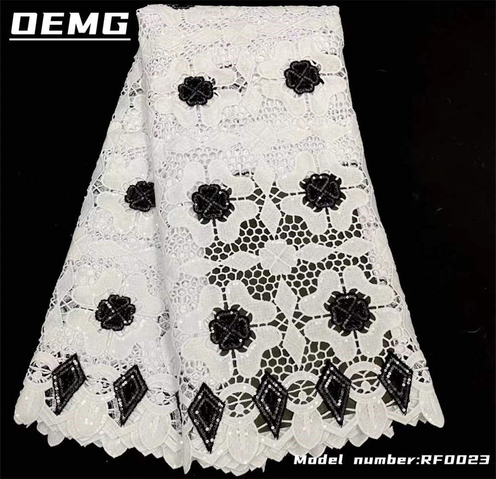 

OEMG White Water Soluble Guipure French Lace Fabric 2022 High Quality Hollow Out Cord 5Yards Nigeria Wedding Party Dress RF0023