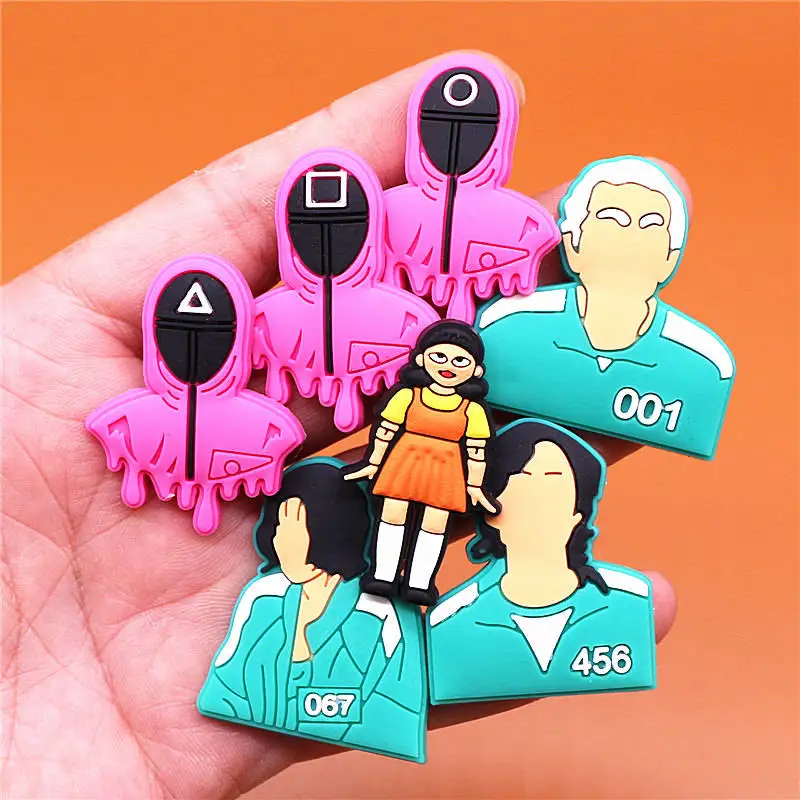 Random Mix 10pcs/lot Squid Game Croc Charms Buckle Popular Korean Dramas PVC Shoe Decorations Accessories Fit Jibz X-mas Gifts
