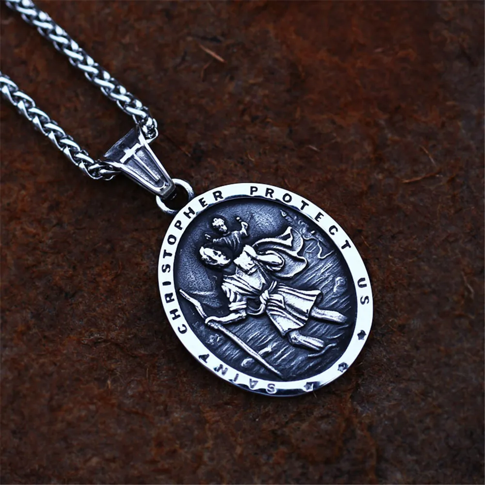 

Vintage Stainless Steel Portrait Crutches Alphabet Round Medal Pendant Necklace Jewelry Gift