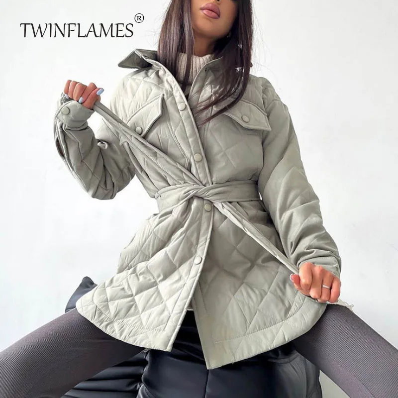 TWINFLAMES Long Breasted Lapel Winter Thickened Cotton Coat Women 2022 Loose Warm Diamond Cotton Clothes Winter Clothes Women