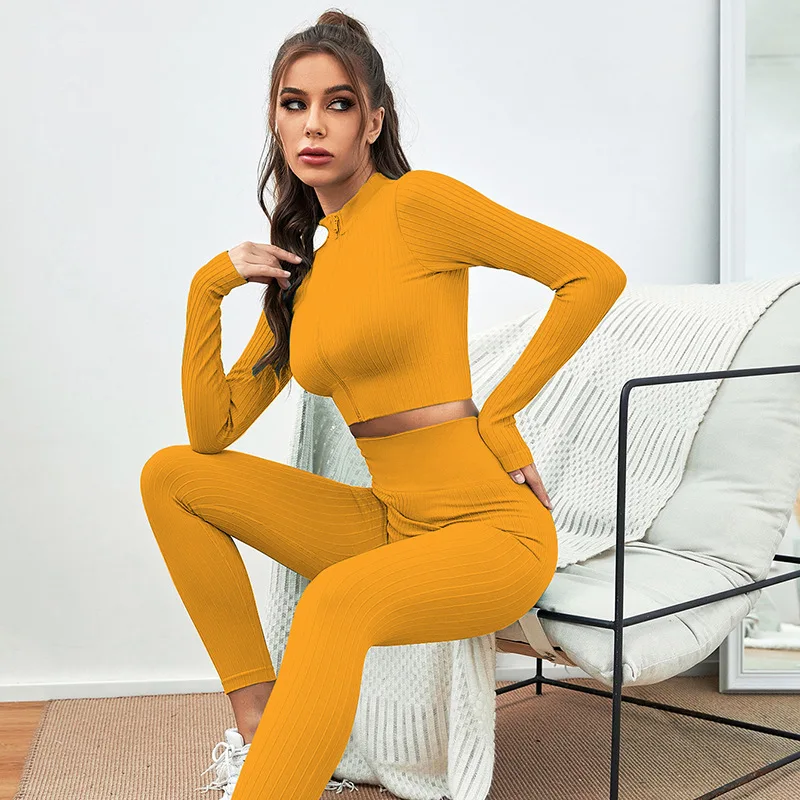 Gym Set Frauen Sport Anzug Engen Hohe Taille Leggings Butt Lift Herbst Und Winter Fitness Läuft Stoßfest Yoga Workout Kleidung