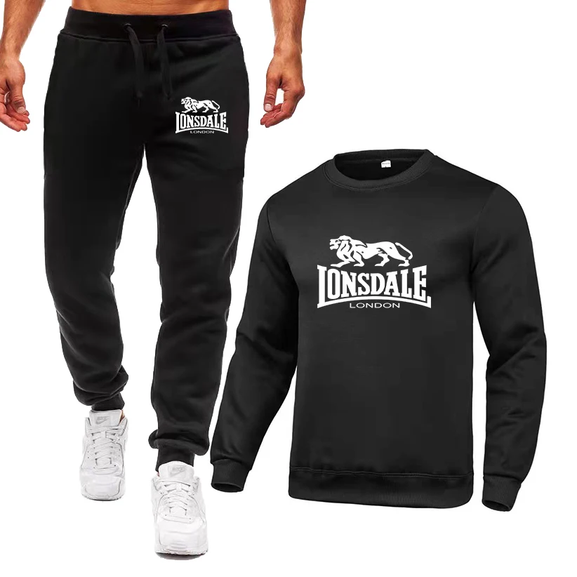 Мужской спортивный костюм LONSDALE в стиле Харадзюку свитшот с круглым вырезом и