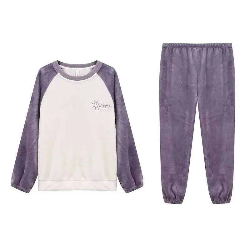 New Autumn Winter Warm Flannel Pajamas for Women Students Cute Plus Velvet Thicken Loose Sleepwear Set Coral Velvet Home Clothes