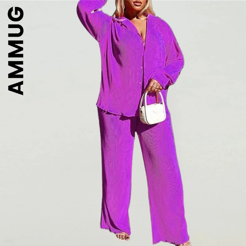 Ammug Fashion Women Set Elegant Tracksuit Basic Long Pants Sportswear Office Lady Long Sleeve Lapel Jacket Coat Suits Female