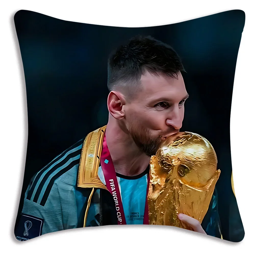 Football Star Pillow Covers Cartoon Sofa Decorative Home Double-sided Printing Short Plush Cute Cushion Cover M-MessiS-CR7