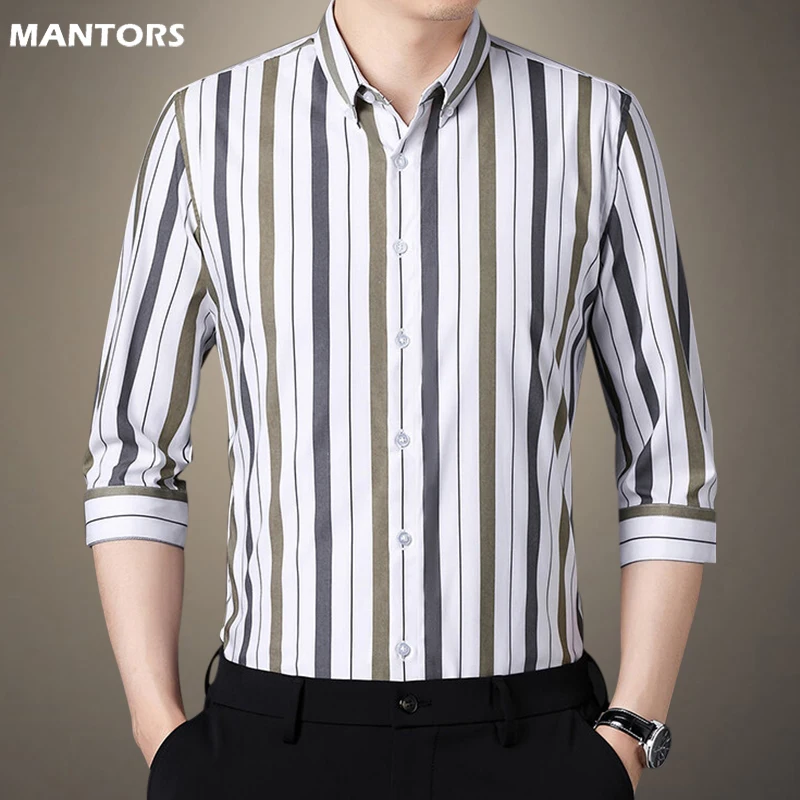 

Мужская приталенная рубашка в полоску, Повседневная Деловая блузка с короткими рукавами, весна-лето 2023