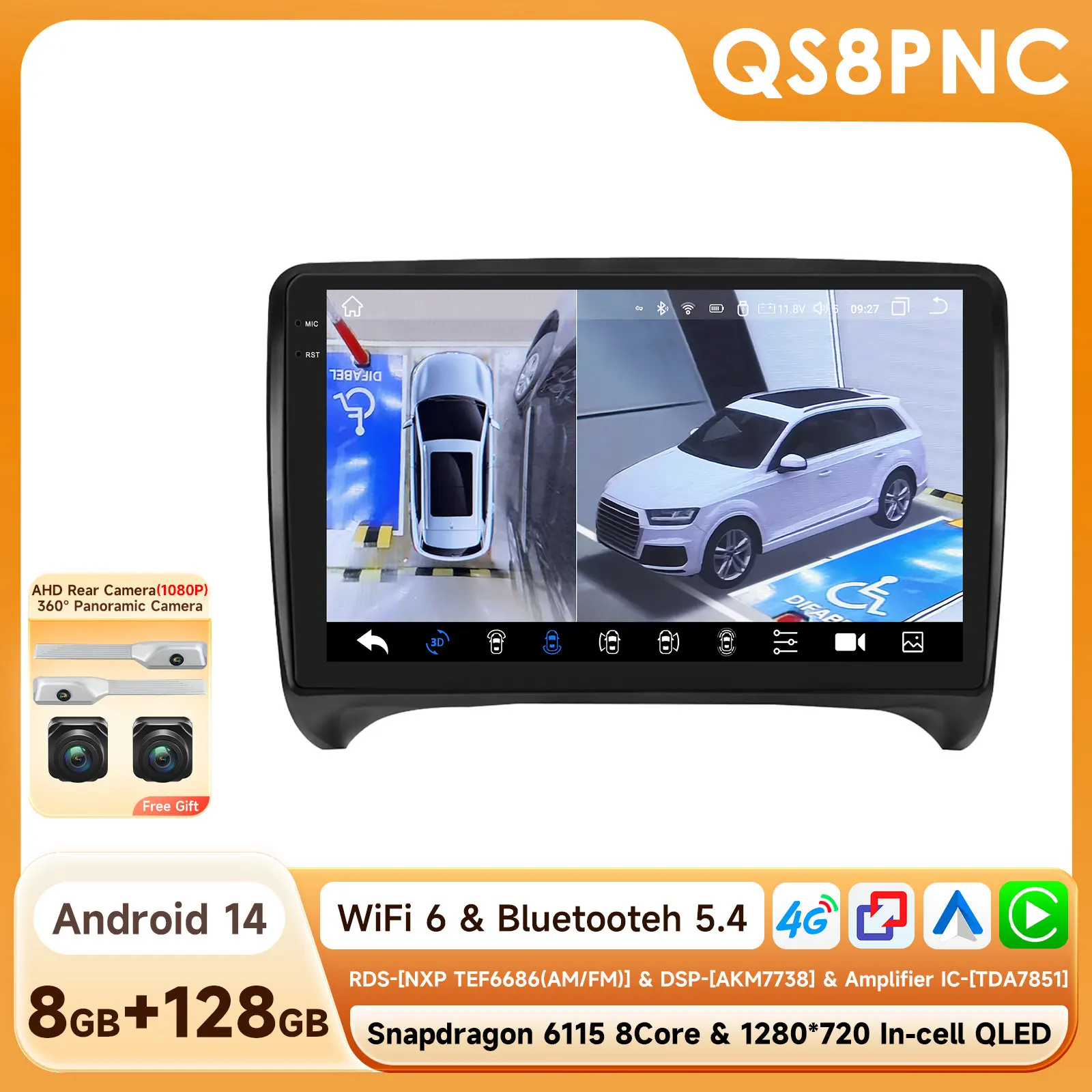 

Hizpo Carplay + Auto 8G 128G Android 14 Радио GPS для Audi TT MK2 8J 2006-2014 Автомобильный мультимедийный плеер WIFI Авторадио 4G LTE 2 Din