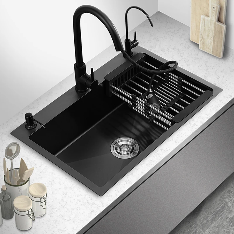 

Stainless Steel Kitchen Sink Drain Drainboard Filter Black Nano Faucet Big Washing Kitchen Sink Fixture Cuisine Home Improvement