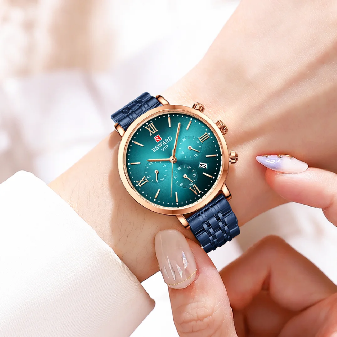 REWARD Fashion Luxury Blue Women Watch Stainless Steel Waterproof Female Clock Quartz Dress Bracelet Wristwatch with Box enlarge