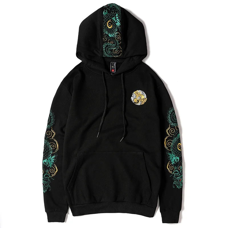 

style Autumn Chinese dragon embroidered cotton hoodie plus size pullover men's couple hooded sportswear men