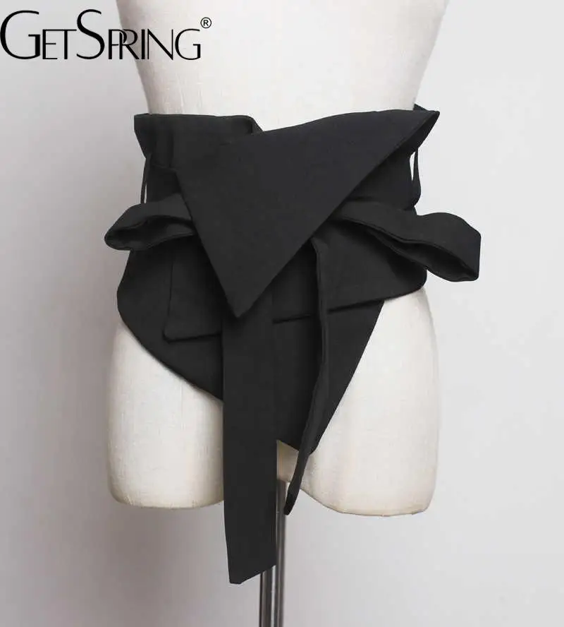 

GetSpring Women Cummerbund 2022 Fashion Black Wide Belt Multi Level Bandage Waistband For Dress Accessories Decorative Summer