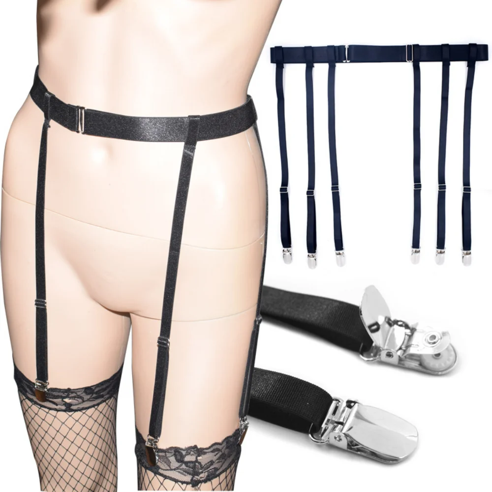 Women Black Simplicity Sexy Suspender Garter Belt for Thigh High Stockings, Metal Clips