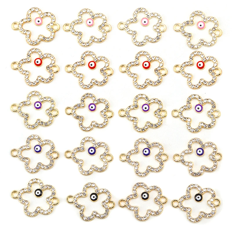 15Pcs 17*21MM New Fashion Flower With Evil Eye Charm Connector Delicate DIY Jewelry Bracelet Earrings Making Pendant Accessories