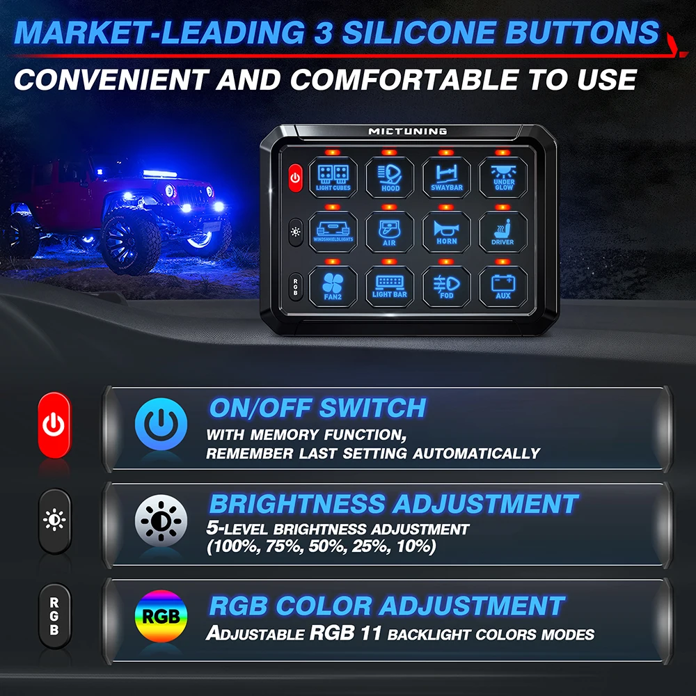 Mictuning 12Gang RGB светодиодный переключатель панели включения-выключения системы реле