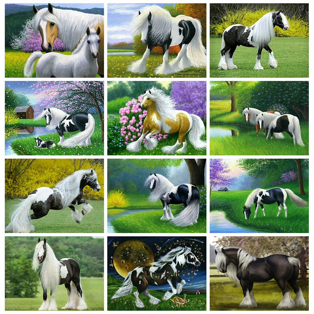 

HUACAN Diy Diamond Painting Animal Mosaic Horse Embroidery Spring Cross Stitch Kits Home Decoration Handcraft