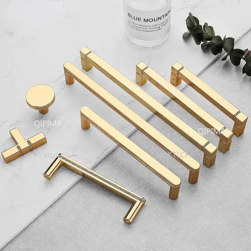 

Decotation Furniture Knobs Zinc Alloy Gold Sliver Crystal Drawer Cabinet Pulls Kitchen Handles Diamond Wine Wardrobe