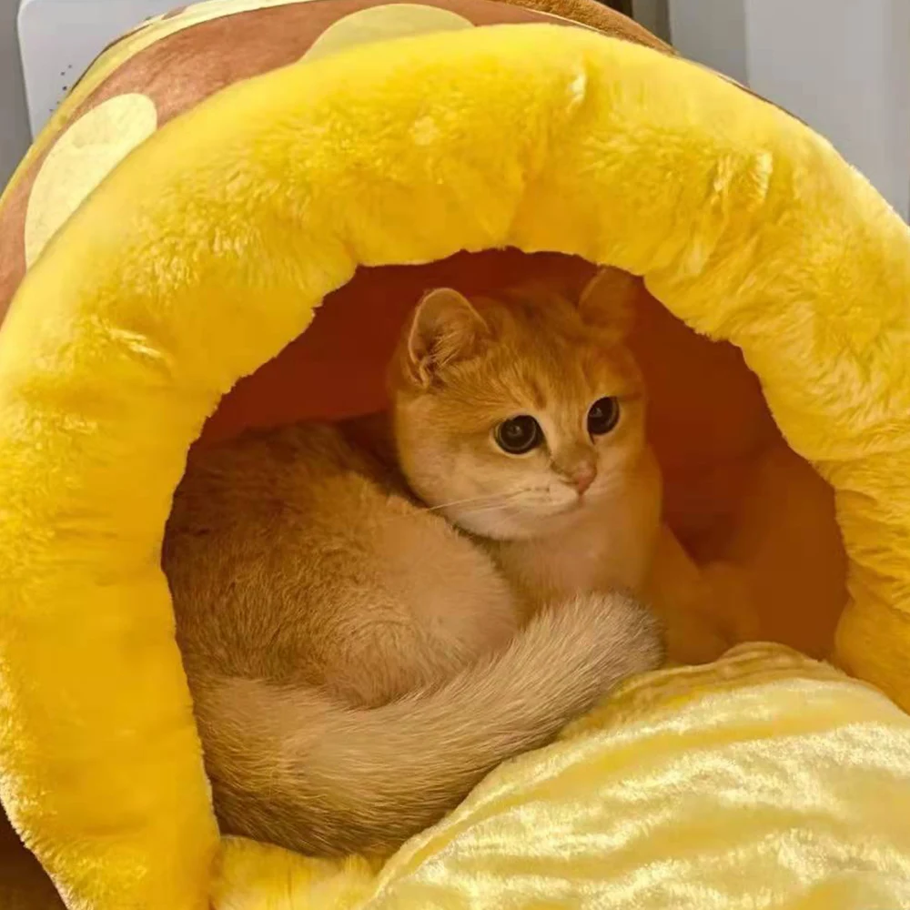 cute honey pot cat bed honey jar shape house plush cartoon warm pet bed cat basket mat soft pet nest for small cats dog free global shipping