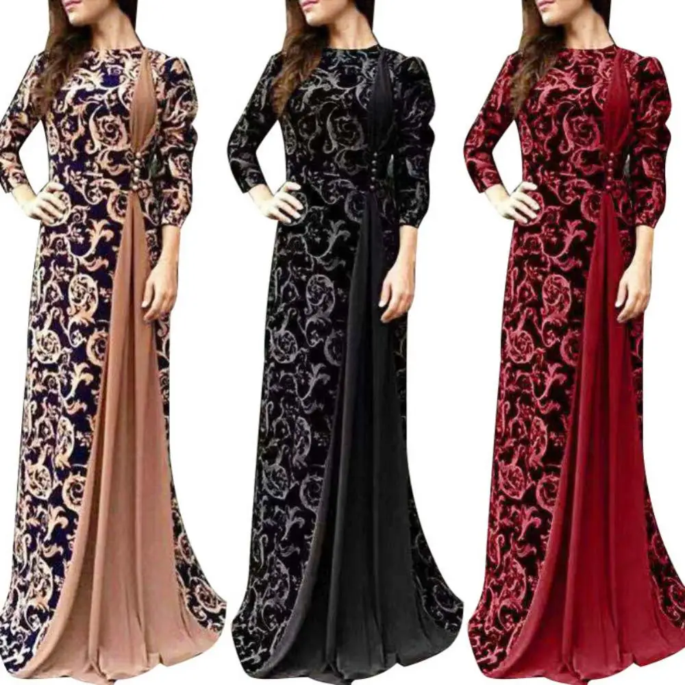 

Women Plus Size Dress 3/4 Sleeve Evening Party Medieval Floral Print Maxi Gown
