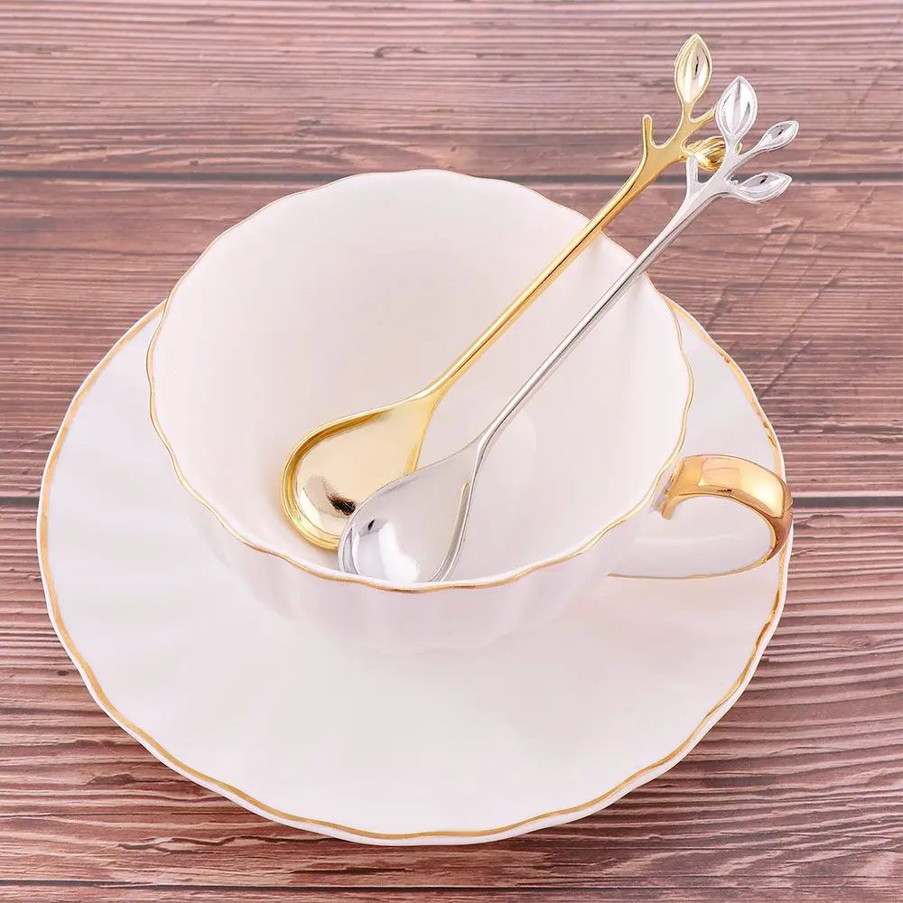 

1 Pack Retro Royal Style Mini Dessert/Coffee/Ice Cream Scoop Kitchen Restaurant Bar Simple Gold/Silver Branch Shape Cutlery