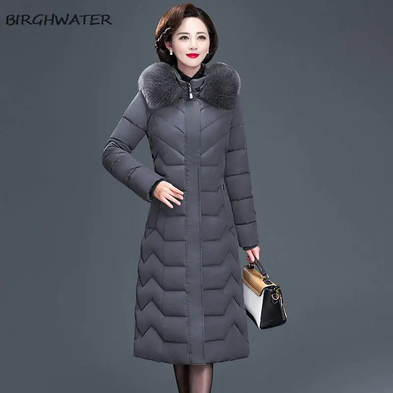 Down Jacket Women Winter Long Sleeve Hooded Parkas Fashion Warm Thicken Women's Clothes Vintage Slim Pocket Long Down Jackets