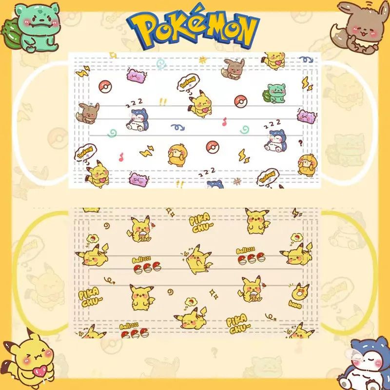 

Покемон Пикачу одноразовая маска для лица для взрослых Аниме мультфильм 3-слойная искусственная Пыленепроницаемая Защитная Милая маска ма...